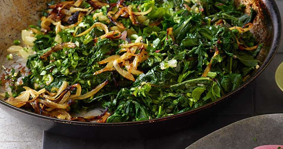 Greens with Crispy Onions (Hendbeh b’ Zeit)