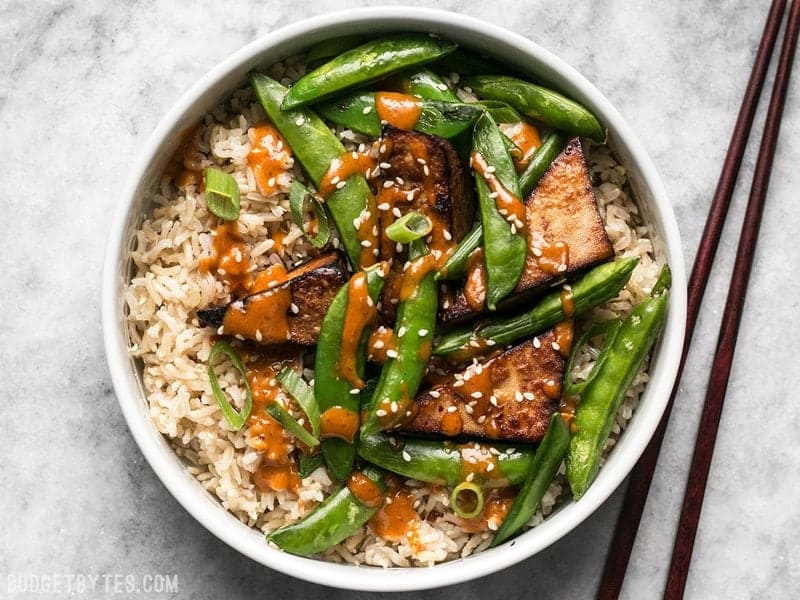 Tofu & Snow Pea Stir-Fry with Peanut Sauce