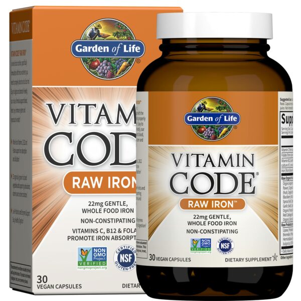 Garden of Life Vitamin Code RAW Iron 30 Vegan Caps Gluten-Free, Kosher, No